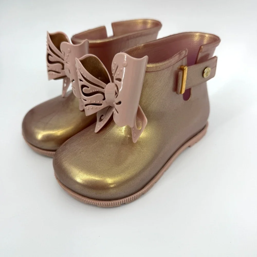 Mini Melissa‎ Girl's Sugar Rain Bow Boots Rose Gold Sz 10